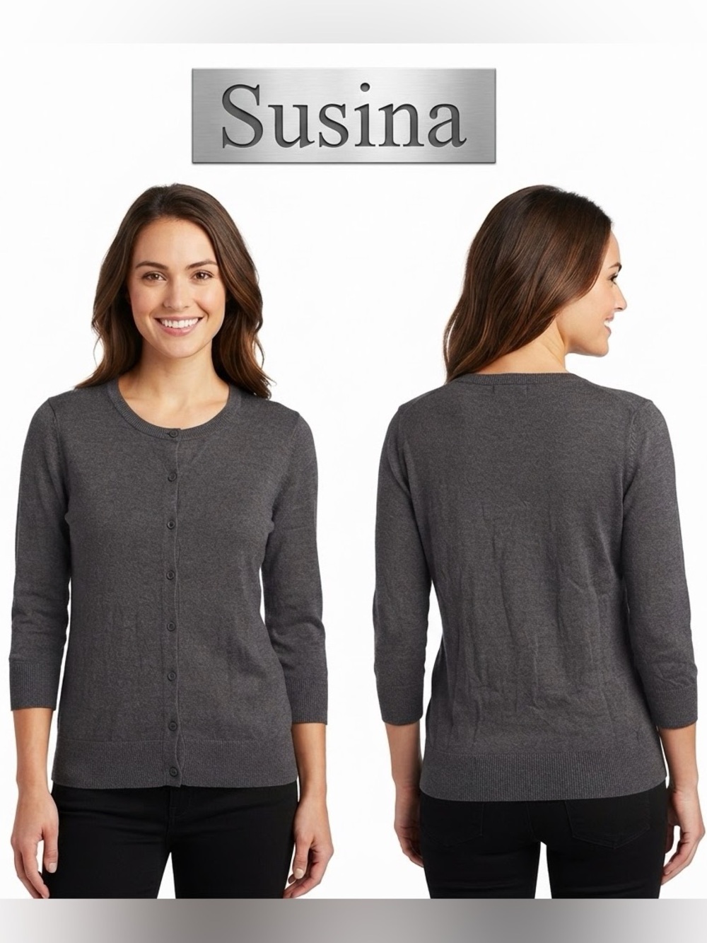 Susina Button Up Dark Gray Cardigan Small